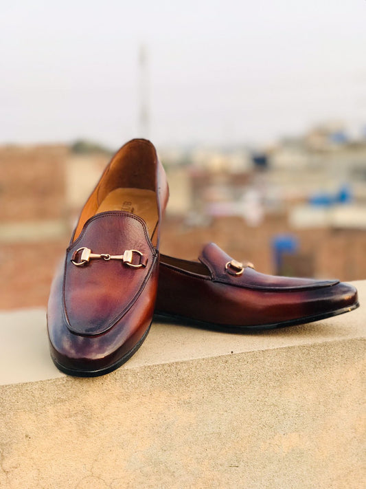 HAND-AGED LOAFERS WITH GOLDEN HORSEBIT