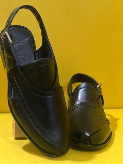 Black Classic Peshawri Chappal